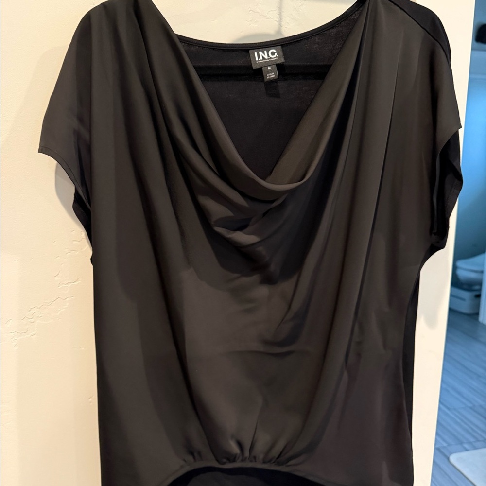 INC International Concepts Women's Elegant Black Cowl Neck Blouse